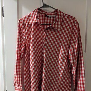 Long Sleeve Red Checkered Women's Size Medium Button Down Blouse by Joan Rivers